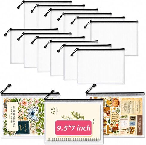 12 Pcs Sticker Storage Organizer Clear Zipper Pouches (Mixed Size) in Kuwait
