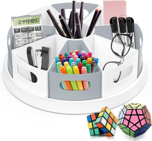 MeCids 360 Rotating Storage Organizer Desk Organizers Pen Holder– 12" Lazy Susan Style Caddy with Removable Bins, for Home Office Supplies, Art Supplies, Make-up & Kitchen Use, with Card & Gift Box in Saudi Arabia