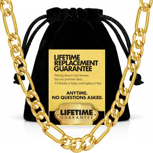 LIFETIME JEWELRY Radiant Diamond Cut Figaro Chain Necklaces 24k Real Gold Plated (6mm, 7mm, 9.5mm) in Saudi Arabia
