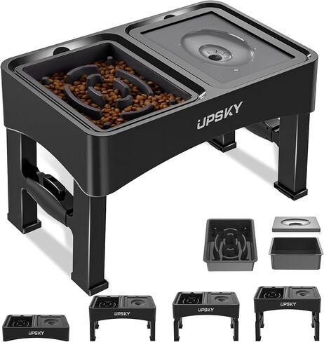 UPSKY 2-in-1 Elevated Dog Bowls Set with 4 Height Adjustable Stand, Balck in Kuwait