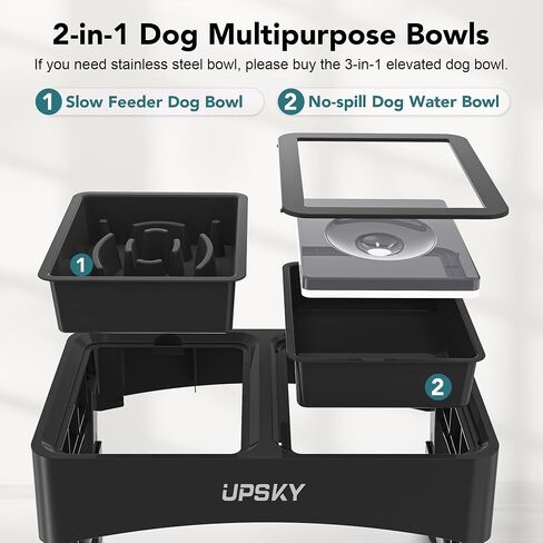 UPSKY 2-in-1 Elevated Dog Bowls Set with 4 Height Adjustable Stand, Balck in Kuwait