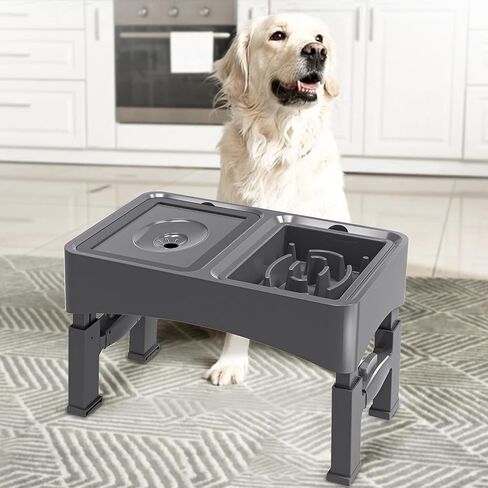 UPSKY 2-in-1 Elevated Dog Bowls Set with 4 Height Adjustable Stand, Balck in Kuwait