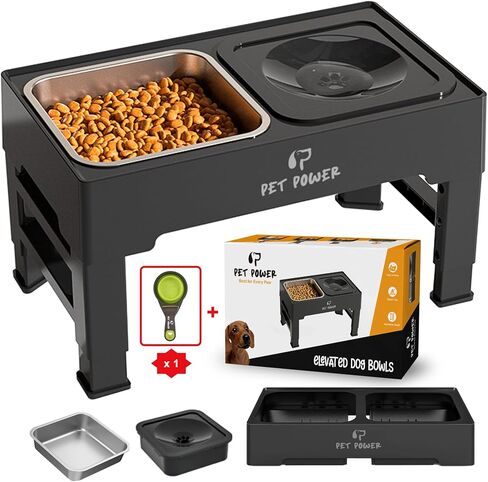 Elevated Dog Bowls with Collapsible Scoop, Slow Feeder Dog Bowls & No-Spill Water Bowl, Raised Dog Bowl Stand 4 Adjustable Heights for Small, Medium & Large Dogs in Saudi Arabia