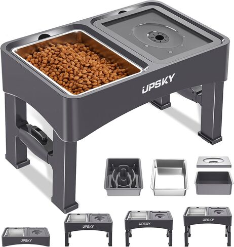 UPSKY 2-in-1 Elevated Dog Bowls Set with 4 Height Adjustable Stand, Balck in Kuwait