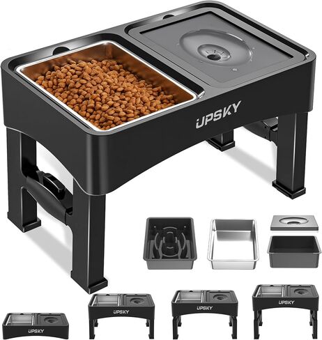 UPSKY 2-in-1 Elevated Dog Bowls Set with 4 Height Adjustable Stand, Balck in Kuwait