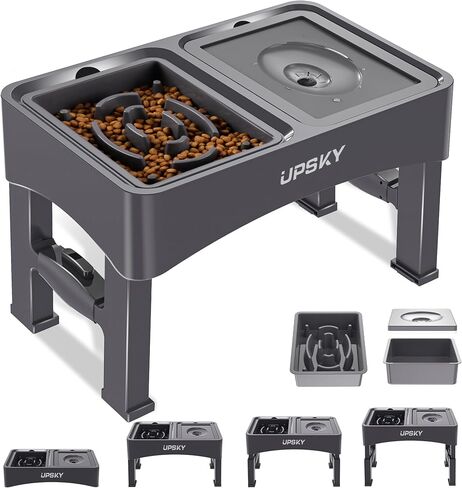 UPSKY 2-in-1 Elevated Dog Bowls Set with 4 Height Adjustable Stand, Balck in Kuwait
