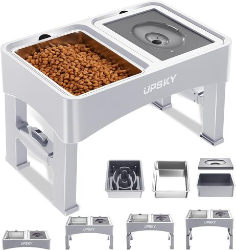 UPSKY 2-in-1 Elevated Dog Bowls Set with 4 Height Adjustable Stand, Balck in Kuwait