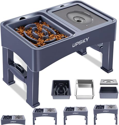 UPSKY 2-in-1 Elevated Dog Bowls Set with 4 Height Adjustable Stand, Balck in Kuwait