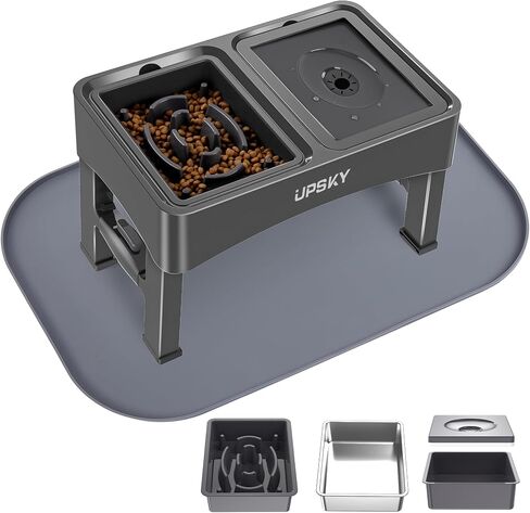 UPSKY 2-in-1 Elevated Dog Bowls Set with 4 Height Adjustable Stand, Balck in Kuwait