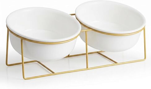 Elevated Dog Bowl Set of 2 - Double Glass Bowls with Gold Iron Stand - Raised Dishes Comfortable Feeding - Ideal for Small to Medium Sized Dogs in Kuwait