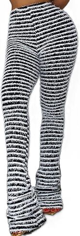 Vaceky المرأة مكدسة غامض السراويل عالية الخصر أبيض وأسود مخطط جرس قيعان الشارع السببية Sweatpants in Kuwait