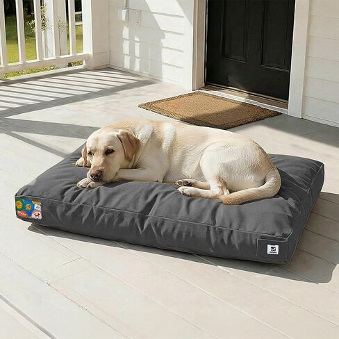 Sytopia 42 Inch Indestructible Dog Bed for Aggressive Chewers, Chew Proof Durable Outdoor Canvas Pet Crate Mat with Waterproof Washable Removable Cover, Indoor Patio Pet Pad for Crate, Dark Grey in Kuwait