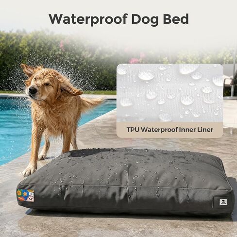 Sytopia 42 Inch Indestructible Dog Bed for Aggressive Chewers, Chew Proof Durable Outdoor Canvas Pet Crate Mat with Waterproof Washable Removable Cover, Indoor Patio Pet Pad for Crate, Dark Grey in Kuwait
