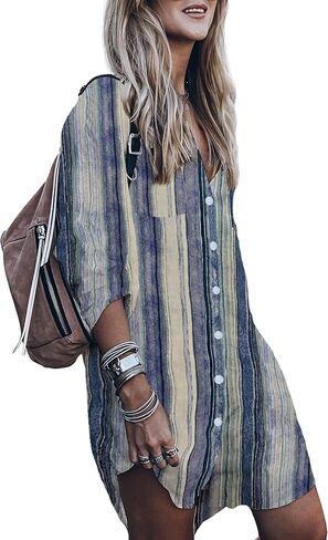 Women’s Swimsuit Cover up,Silky Button Down Shirt Midi Dress Kimono,Summer Bathing Suit Beach Coverups for Women (CP-Aline) in Kuwait