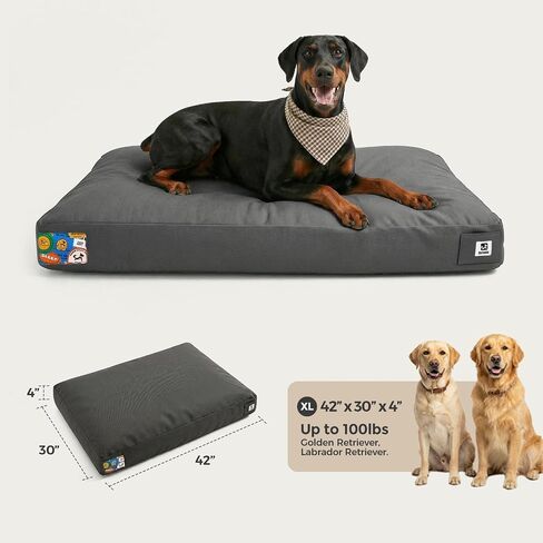 Sytopia 42 Inch Indestructible Dog Bed for Aggressive Chewers, Chew Proof Durable Outdoor Canvas Pet Crate Mat with Waterproof Washable Removable Cover, Indoor Patio Pet Pad for Crate, Dark Grey in Kuwait