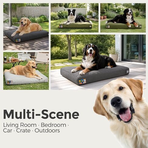 Sytopia 42 Inch Indestructible Dog Bed for Aggressive Chewers, Chew Proof Durable Outdoor Canvas Pet Crate Mat with Waterproof Washable Removable Cover, Indoor Patio Pet Pad for Crate, Dark Grey in Kuwait