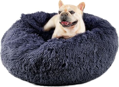 Himax Small Cat & Dog Bed with Cover, Calming Dog Bed for Small Dogs,Anti-Anxiety Donut Dog Bed with Attached Blanket,Washable Round Fluffy Pet Bed (20"/26"/35"), Light Grey in Kuwait