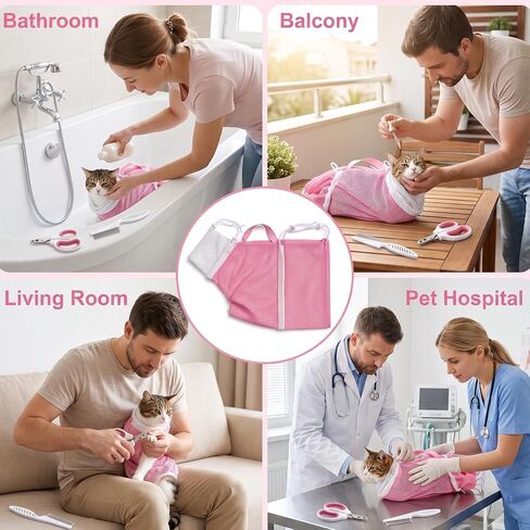 3 PCS Cat Washing Bag, Mesh Cat Shower Bag for Pet Bathing Grooming in Kuwait