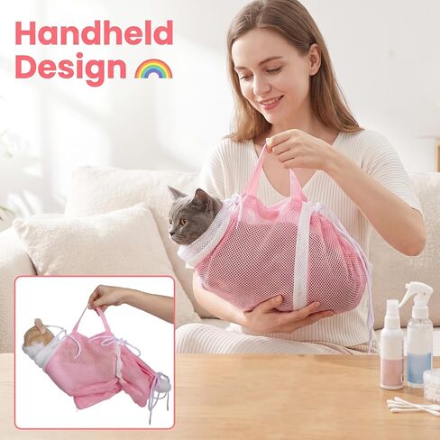 3 PCS Cat Washing Bag, Mesh Cat Shower Bag for Pet Bathing Grooming in Kuwait