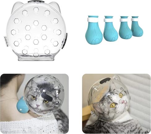 Cat Muzzle for Grooming with Silicone Claw Cover, Adjustable Cat Hood Mask for Bathing Shaving Pet Tools, Anti Bite Air Bubble Helmet in Kuwait