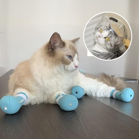 Cat Muzzle for Grooming with Silicone Claw Cover, Adjustable Cat Hood Mask for Bathing Shaving Pet Tools, Anti Bite Air Bubble Helmet in Kuwait