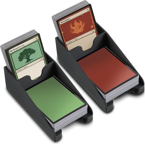 2 Pcs Draw and Discard Card Game Holder for Standard Sized Cards and Sleeves, 3D Printed Card Dispenser Deck Organizer, Non Slip Design on the Bottom, Compatible with TCG for Game Night in Kuwait
