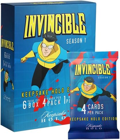 Invincible Season 1 Keepsake Holo Blaster Box: 6 Packs, 4 Cards Per Pack, 1 Guaranteed Hit, Holo Mirror Cards, Chase Rare Inserts, 600-Card Checklist in Kuwait