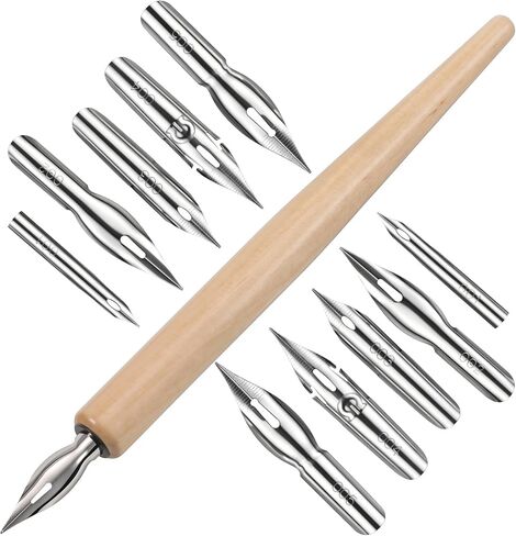 11 PCS Dip Pen Nibs, Calligraphy Nibs with Wooden Nib Holder for Wrtiting in Kuwait