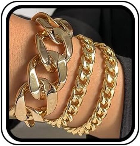Wiwpar Boho أساور مكتنزة ذات طبقات عصرية مجموعة أساور سلسلة ربط قابلة للتعديل للنساء والفتيات (ذهبي) in Kuwait