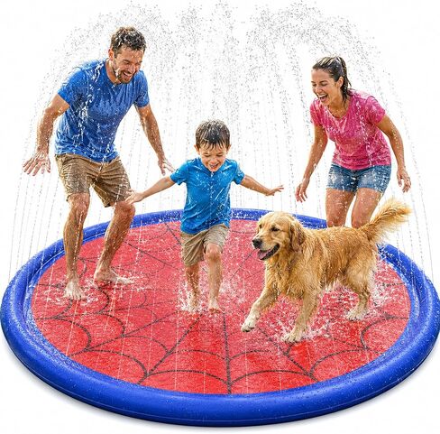 Splash Pad for Kids & Dogs, Upgrade Non-Slip Thicken Backyard Sprinkler Water Pad, Toddler Sprinkler Pool, Summer Outdoor Water Toys in Kuwait