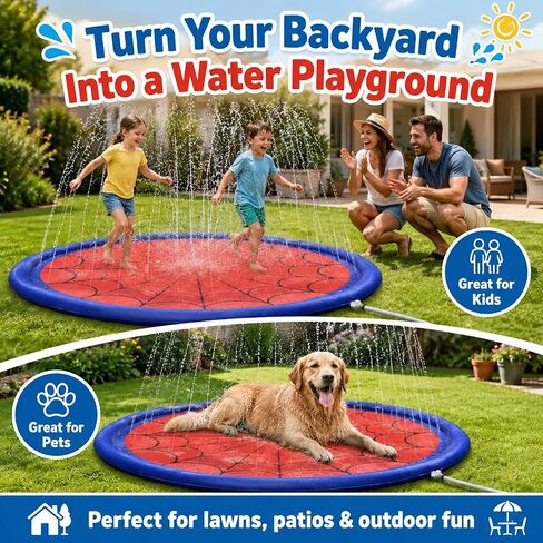 Splash Pad for Kids & Dogs, Upgrade Non-Slip Thicken Backyard Sprinkler Water Pad, Toddler Sprinkler Pool, Summer Outdoor Water Toys in Kuwait