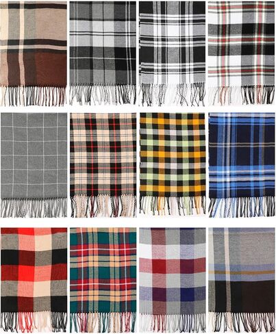 JaGely 12 Pcs Winter Buffalo Plaid Scarf Tartan Tassel Checkered Scarves Cashmere Scarves Wrap for Women Men Kid in Kuwait