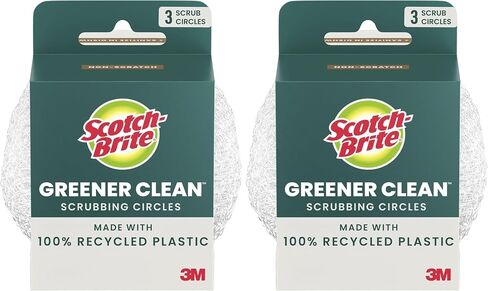 Scotch-Brite Greener Clean Recycled Scrubbing Circles, for Washing Dishes and Cleaning Kitchen, Superior Performance and Made with Sustainable Materials, Dishwasher Safe, 3 Scrubbing Circles in Saudi Arabia