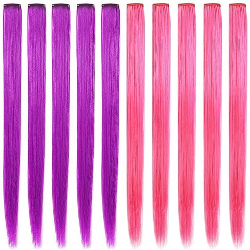 Pink Purple Hair Extensions Clip in,10PCS 20'' Synthetic Hairpieces in Kuwait