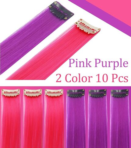 Pink Purple Hair Extensions Clip in,10PCS 20'' Synthetic Hairpieces in Kuwait