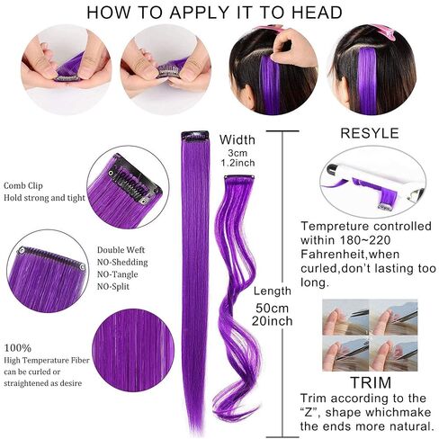 Pink Purple Hair Extensions Clip in,10PCS 20'' Synthetic Hairpieces in Kuwait