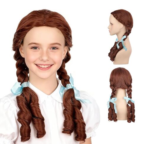 Onedor HairWiz 20 Inch Chocolate Brown Brunette Long Curly Wavy Hair Full Head Halloween Cosplay Kids Wig. Wig Cap Incl. (With Braid) in Saudi Arabia
