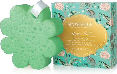 Spongellé Art Chinois Body Wash Infused Luxury Bath Buffer – Cleanses, Exfoliates, Massages & Nourishes Skin – All‑in‑One Aromatic Bath Sponge for 20+ Washes, Mystic Oud in Saudi Arabia