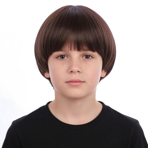 Black Bowl Cut Wig for Kids Black Bob Wig Boys Mushroom Wigs Halloween Costume Funny Wigs in Kuwait