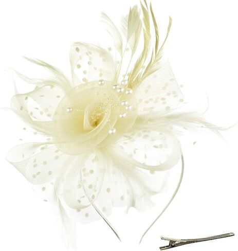 DRESHOW Fascinators Hat Flower Mesh Ribbons Feathers on a Headband and a Clip Tea Party Headwear for Girls and Women in Kuwait