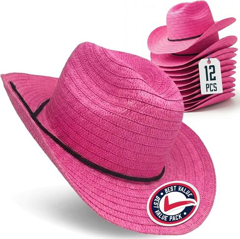 12 & 72 Piece Straw Cowboy Hats - 24" Western Style Hats for Men & Women - Straw Hats for Country Concerts & Parties in Kuwait