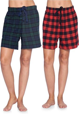 Ashford & Brooks Women's 2 Pack Soft Flannel Plaid Pajama Lounge Shorts Bottoms in Saudi Arabia