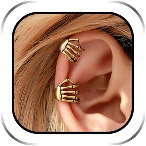 2PCS Halloween Skeleton Hand Ear Cuffs Gothic Finger Hand Cuff Earrings for Women Skull Ear Cuffs Clip Earrings Halloween Costume Jewelry Gifts in Kuwait