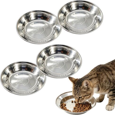4-Pack 6.3 Inch Shallow Stainless Steel Cat Bowls, Whisker Fatigue Relief Food Water Dishes, Thickened Durable Feeding Bowls for Cats Kittens, Dishwasher Safe in Saudi Arabia