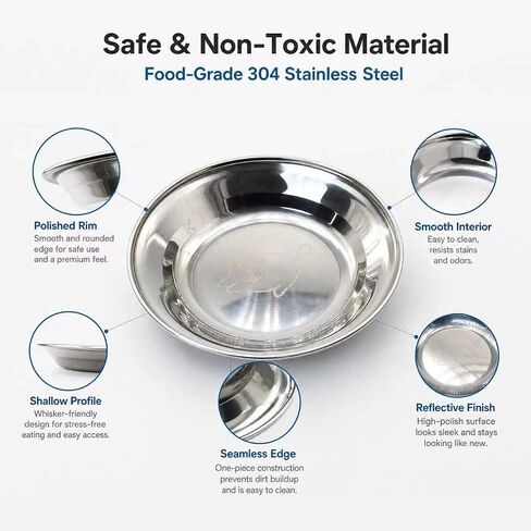 4-Pack 6.3 Inch Shallow Stainless Steel Cat Bowls, Whisker Fatigue Relief Food Water Dishes, Thickened Durable Feeding Bowls for Cats Kittens, Dishwasher Safe in Saudi Arabia