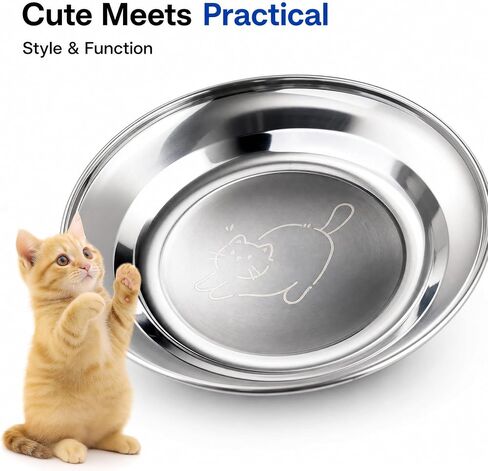 4-Pack 6.3 Inch Shallow Stainless Steel Cat Bowls, Whisker Fatigue Relief Food Water Dishes, Thickened Durable Feeding Bowls for Cats Kittens, Dishwasher Safe in Saudi Arabia