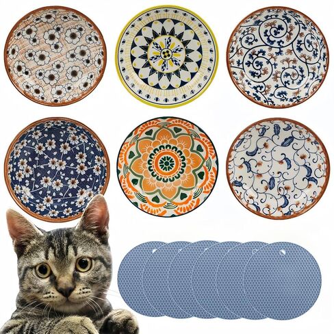 Ceramic Cat Bowls Set of 6, Shallow Cat Food Bowl Whisker Friendly, Boho in Kuwait