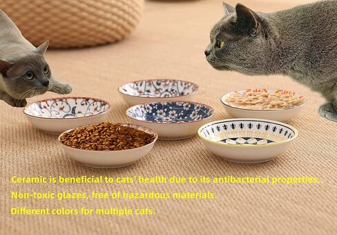 Ceramic Cat Bowls Set of 6, Shallow Cat Food Bowl Whisker Friendly, Boho in Kuwait