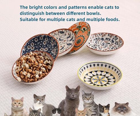 Ceramic Cat Bowls Set of 6, Shallow Cat Food Bowl Whisker Friendly, Boho in Kuwait