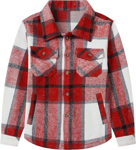 Kids Plaid Flannel Shirt for Boys, Fashion Long Sleeve Button Down Casual T Shirt in Kuwait